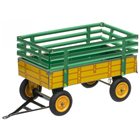 Remorque jaune avec réhausse verte pour tracteur miniature en fer blanc 1:25 fabriquée en Europe