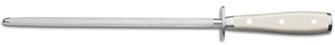 Fusil mèche ronde 26 cm en acier chromé à grain fin Classic Ikon blanc Wüsthof
